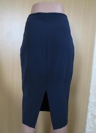 Офисная классическая темно-синяя юбка миди карандаш с разрезом h&m3 фото