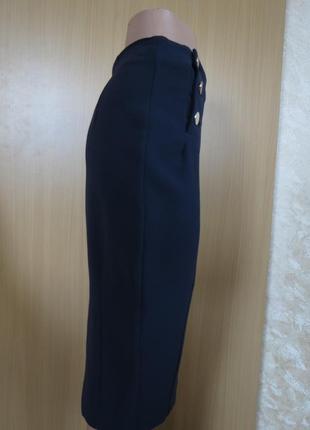 Офисная классическая темно-синяя юбка миди карандаш с разрезом h&m2 фото