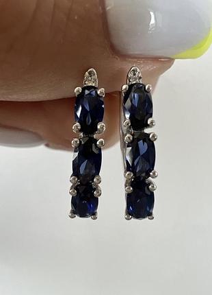 Серьги с сапфирами серебро 925 пробы