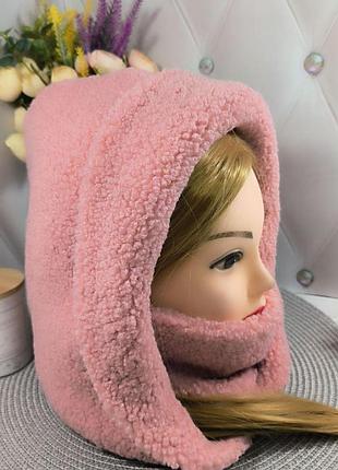 Капор тедди,капюшон женский 1шт. темна-пудра