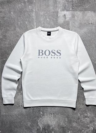 Світшот hugo boss white logo sweatshirt білий кофта хуго босс оригінал s m розмір чоловічий пуловер лонгслів бавовна брендовий світшот хьюго босс