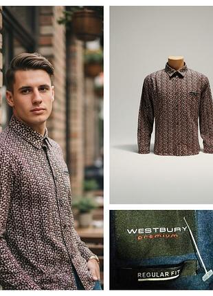Стильная хлопковая рубашка regular fit в принт немецкого бренда westbury