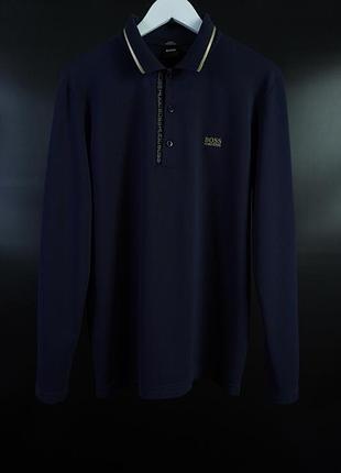 Чоловіче преміум лонг поло оригінал hugo boss green line pleesy 4 slim fit pima cotton men’s polo shirt navy/gold | розмір l