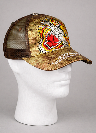 Кепка тракер ed hardy бейсболка коричневая сетчатая мужская женская на ремешке регулируемая оригинал diesel new era nike affliction