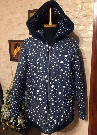 Джинсовая куртка звезды, с синим мехом внутри и на капюшоне1 фото