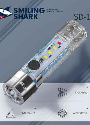 Edc фонарик led мини, лампа, фонарь 600mah, usb, 6 режимов. прозрачный sos фонарик