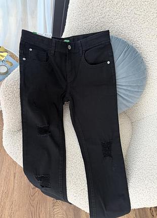 Чорні джинси з потертостями united colors of benetton xs, 11-12р