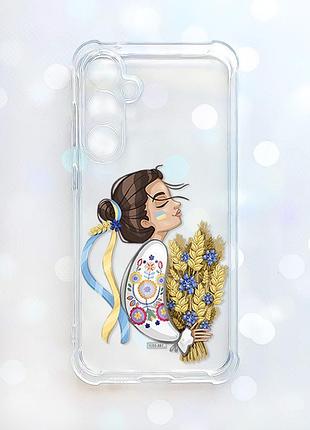 Чехол с утолщенными углами на samsung galaxy s25 fe украинка с колосками (принт 172)