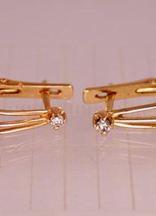 Золотые серёжки 585 с бриллиантами 0.11карат, серьги золото3 фото