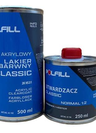 Лак акриловый "classik" hs 2к 2:1 500мл+250мл затв. polfill