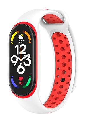 Силиконовый ремешок sport xiaomi mi band 7/6/5 white/red