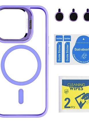 Чохол з підставкою для tpu pc metal stand case з magsafe apple iphone 14 pro лінзи на камеру purple