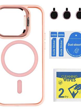 Чехол с подставкой magsafe tpu pc metal stand case apple iphone 14 pro pink