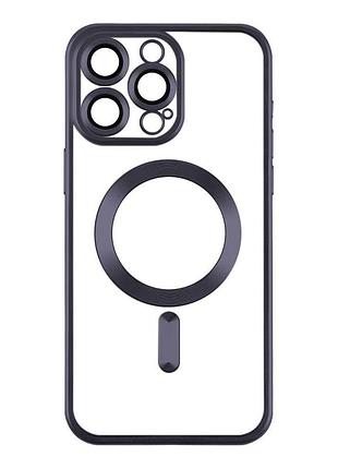 Чехол tpu metallic chrome full camera magsafe apple iphone 15 pro max dark blue
