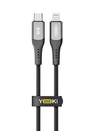 Кабель для заряджання та обміну даними usb yoki yk-so15 solid series type-c to lightning 30w (3a/10v), 0.25 метра, чорний