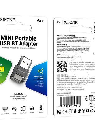 Адаптер bluetooth borofone dh8 разъем usb adapter bluetooth v3.0/4.0/5.1 соединение на частоте 2.4ghz. black 2