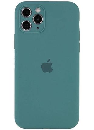 Чехол silicone case full с защитой камеры для iphone 14 pro max dark green