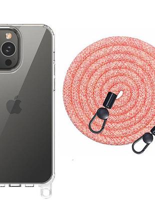 Чехол tpu transparent with straps для apple iphone 14 pro max (6.7") red / white