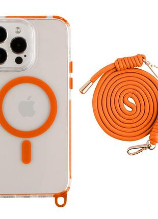 Панель-накладка tpu+pc lanyardcase magsafe для apple iphone 16 pro зі зручним регульованим шнурком orange