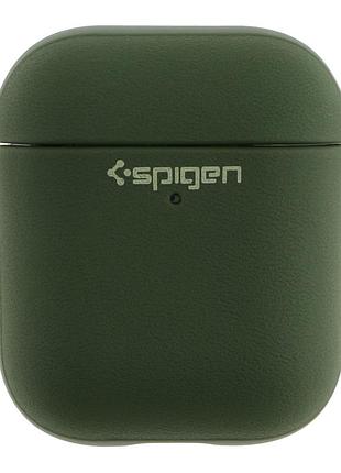 Футляр spigen leather armor с нейлоновым шнурком для airpods 1/airpods 2 pitch green