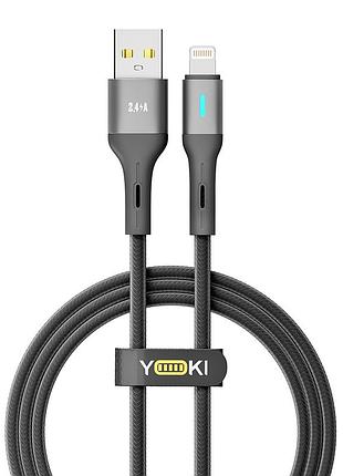 Кабель для зарядки и обмена данными usb yoki yk-le17 led series usb/lightning 12w (2.4a/5v) 1.2m black