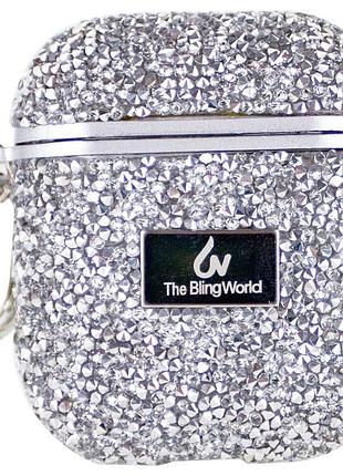 Чехол bling world rock diamond для airpods 1/ airpods 2, tpu, кристальный дизайн silver
