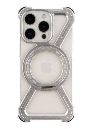 Панель-накладка titanium armorx magsafe для apple iphone 16 pro max встроенный 360° поворотный держатель silver