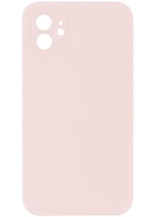 Чехол с защитой камеры silicone case full apple iphone 12 chalk pink