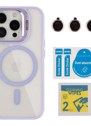 Чехол с подставкой для tpu pc metal stand case з magsafe apple iphone 16 pro max линзы на камеру purple