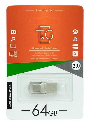Флеш память t&g otg -type c usb 3.0 64gb metal 104 steel