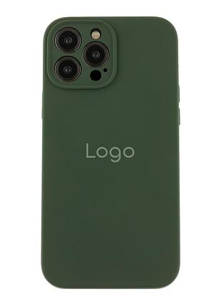 Чехол silicone case full с защитой камеры для iphone 13 pro max dark green