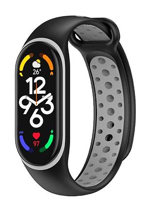 Силиконовый ремешок sport xiaomi mi band 7/6/5 black/grey