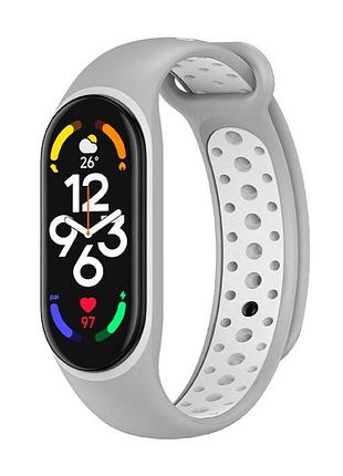 Силиконовый ремешок sport xiaomi mi band 7/6/5 grey/white