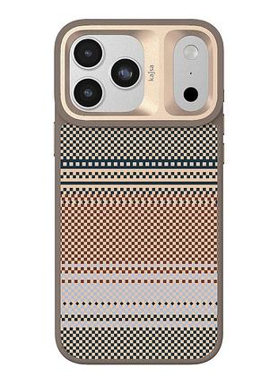 Чехол-накладка kajsa resort коллекция градиентный дизайн (gradient stripe) с magsafe для iphone17 pro max desert gold b-ring
