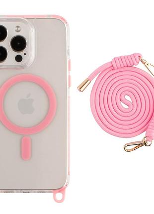Панель-накладка tpu+pc lanyardcase magsafe для apple iphone 13 pro зі зручним регульованим шнурком pink