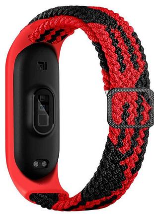 Плетеный ремешок elastic adjustment xiaomi mi band 7/6/5/4/3 red/black