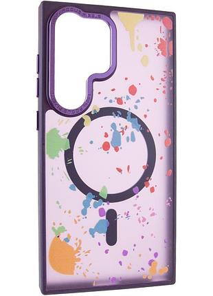 Чохол-накладка flush з magsafe для samsung galaxy s25 ultra прозорий у стильному дизайні з принтом dark purple