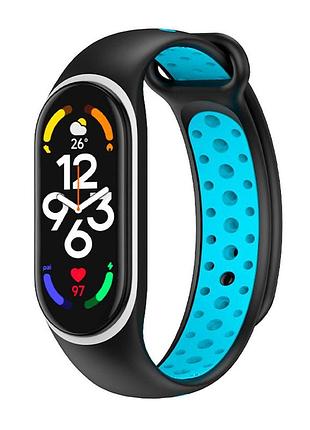 Силиконовый ремешок sport xiaomi mi band 7/6/5 black/blue