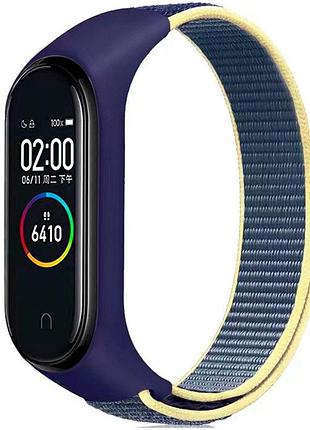 Ремешок на липучке для фитнес-браслета universal nylon xiaomi mi band 7/6/5/4/3 blue/yellow