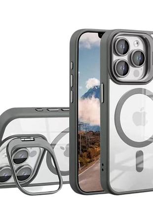 Чохол із підставкою magsafe tpu pc metal stand case apple iphone 15 pro grey
