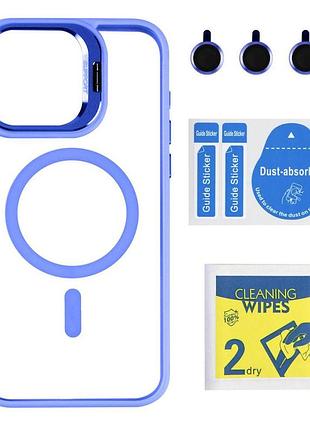 Чохол із підставкою magsafe tpu pc metal stand case apple iphone 15 pro max blue
