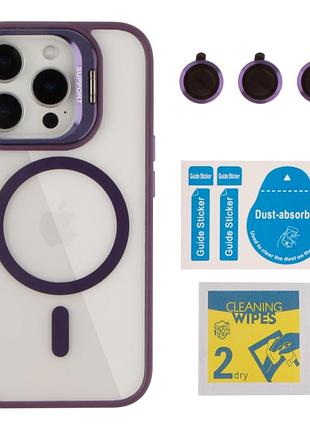 Чехол с подставкой для tpu pc metal stand case з magsafe apple iphone 16 pro max линзы на камеру dark purple