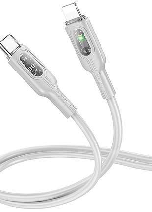 Дата кабель hoco u120 transparent explore intelligent power-off pd 27w type-c to lightning (1.2m) gray 2