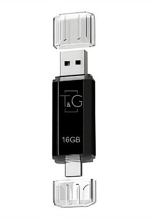 Флешка юсб t&g 009 2&1 usb/type c 16gb usb flash drive 2.0 память 16 гб чорний