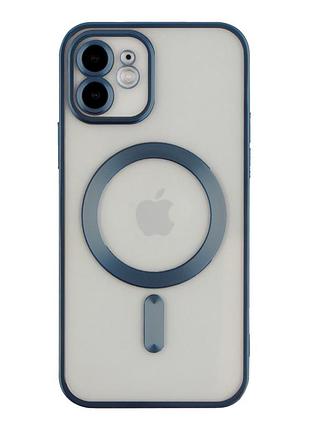 Чехол tpu metallic chrome full camera magsafe для iphone 12 dark blue