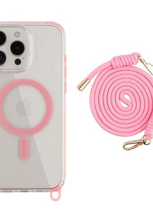 Панель-накладка tpu+pc lanyardcase magsafe для apple iphone 16 pro max зі зручним регульованим шнурком pink