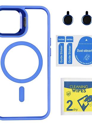 Чехол с подставкой для tpu pc metal stand case з magsafe apple iphone 15 линзы на камеру blue