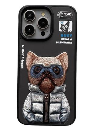 Чехол nimmy 3d matal buttons для apple iphone 15 pro dog black
