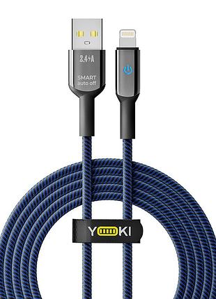 Кабель для заряджання та обміну даними usb yoki yk-sm31 smart series usb/lightning 12w (2.4a/5v), 2 метри, чорно-синій