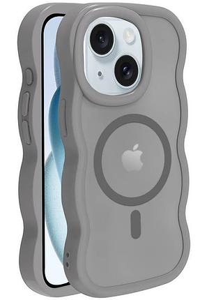 Чехол undine с magsafe для iphone 15, матовое покрытие, tpu+pc, волнистый grey